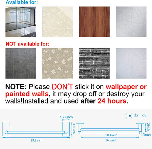 Self Adhesive Bathroom Towel Bar- Stainless Steel Bath Wall Shelf Rack Hanging T - Picture 6 of 7