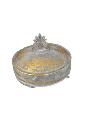 Vintage Candy Footed Serving Bowl Divided In 3 Sections Centerpiece clear gold 