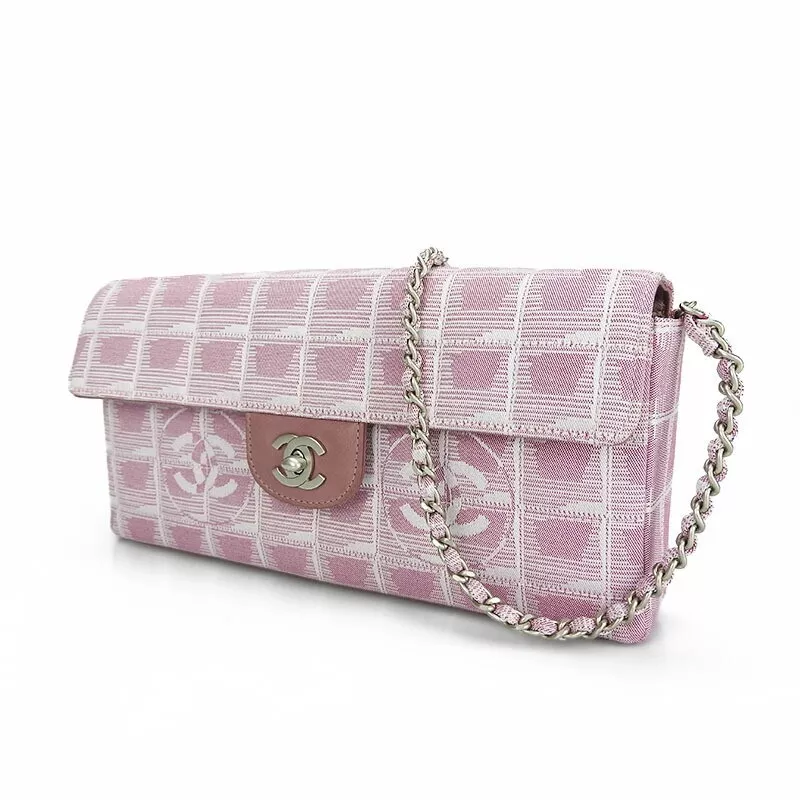 CHANEL Travel Line Chocolate Bar Chain Shoulder Bag Pink With Card