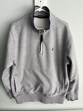 Vtg Nautica 100 cotton Sweatshirt Adult Medium gray 1/4 Zip Pullover 90 s Y2K