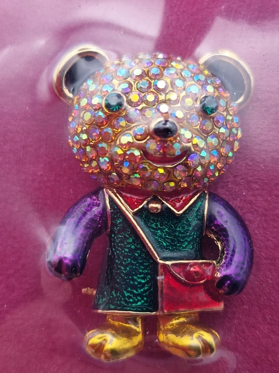 Vintage BUTLER WILSON Teddy bear brooch carrying a crossover bag