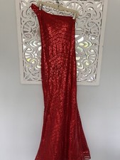 Prom Dress Used Red Geometric Shapes Mermaid Zip Up One Shoulder