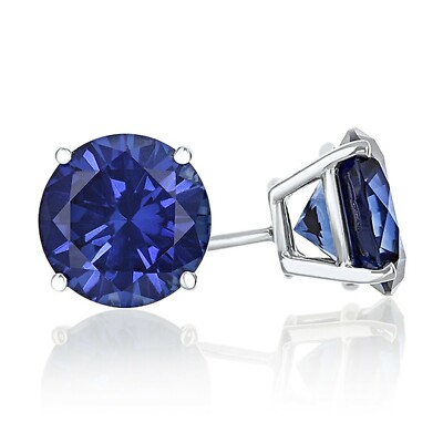 4 mm Genuine Sapphire Round Basket Set Stud Earrings in Solid Sterling Silver