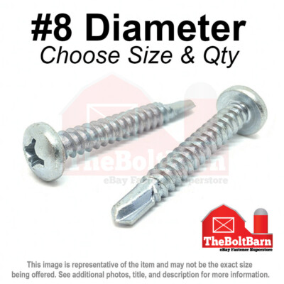 #8 Phillips Pan Head Self Drilling Sheet Metal Screws Zinc (Pick Length & Qty)