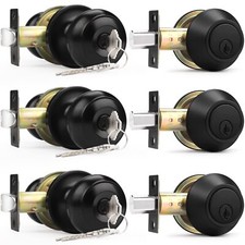 Entry Door Knob and Deadbolt Lock Set Keyed Alike Flat Black 3 Pack