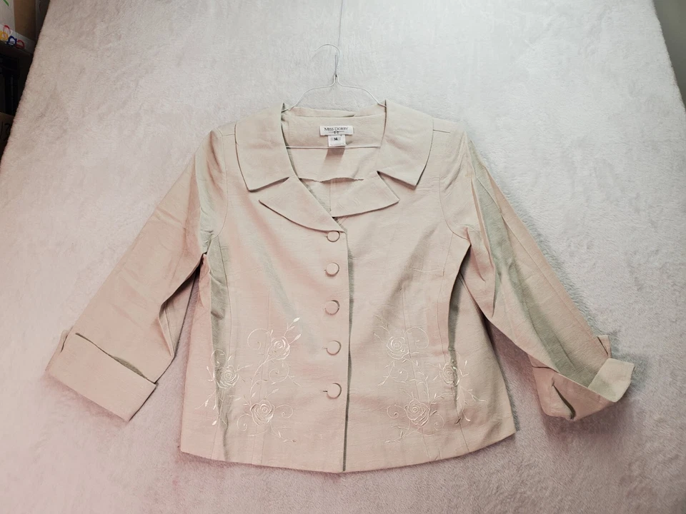 Conjunto Miss Dorby 2 Peças Blazer e Saia Feminina Tamanho 14 Bronzeado Rayon Bordado Floral - Imagem 2 de 4