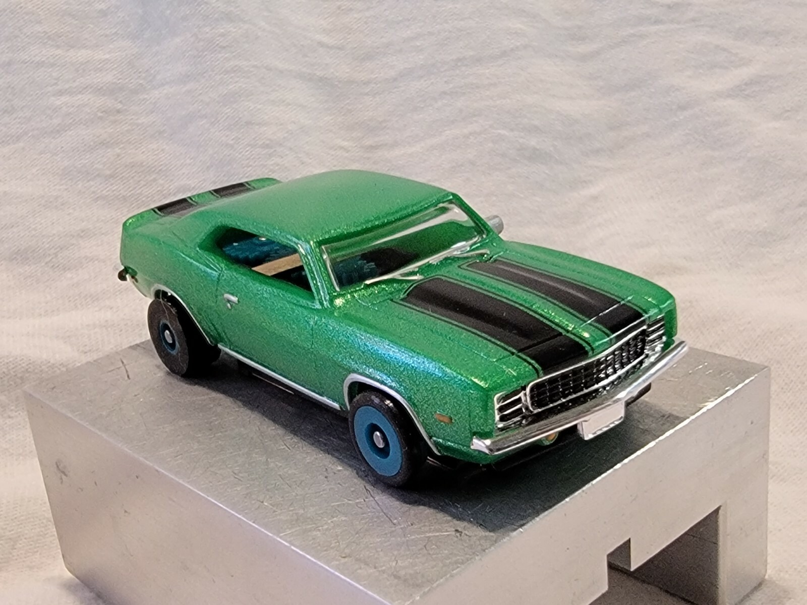 1969 Z-28 Camaro NU-RORA Green/Black  ho slot car with a TFX chassis 