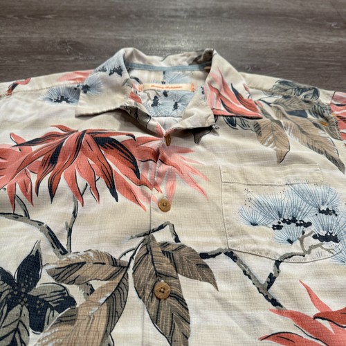 Tommy Bahama Hemd Herren Medium Blumenmuster 100 % Seide Camp Knopfleiste Erwachsene Schlaufenkragen - Bild 3 von 9
