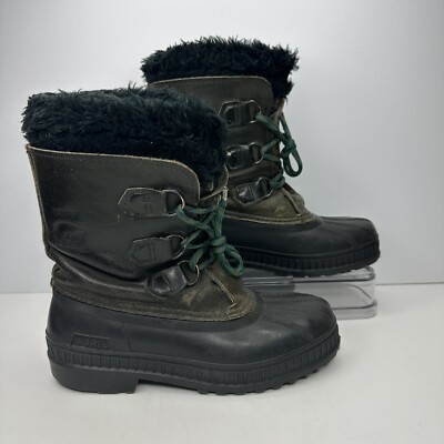 Sorel Badger Insulated Winter Boots Womens Size 5 Black Green Made In Canada