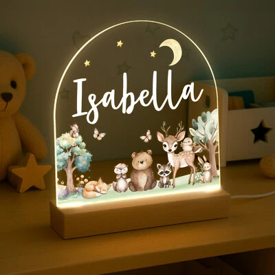FROM WILLOW Personalised LED Woodland Animals Light, Kids Night Light Lamp Gift