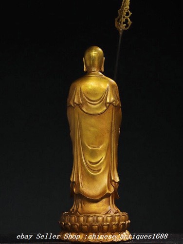 14.5" Old Tibet Buddhism Bronze Gilt Ksitigarbha Boddhisattva Buddha Statue - Picture 5 of 9