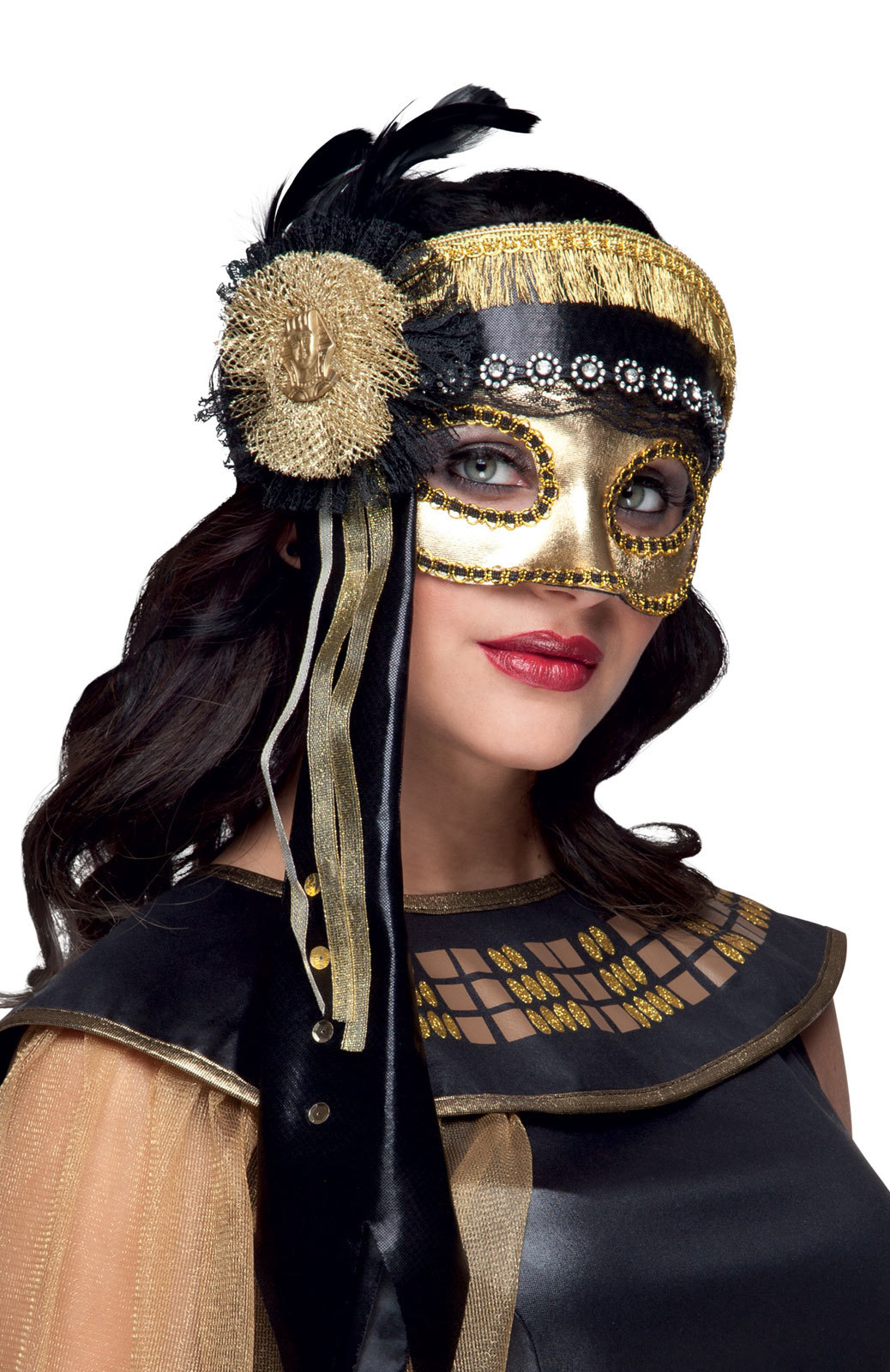 DELUXE LADIES GOLD VENETIAN EYEMASK FANCY DRESS 20s MASQUERADE BALL MASK VENICE