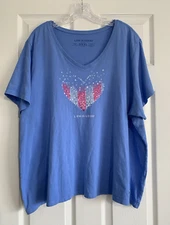 Life is Good Crusher Tee Womens XXXL Blue Short Sleeve Pink White Heart USA Flag