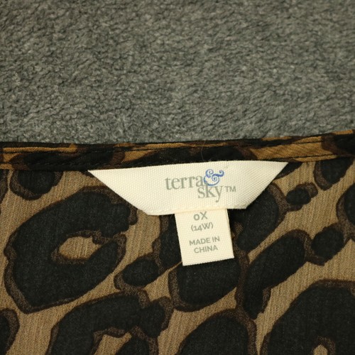 Terra & Sky Leopard Print Crinkle Chiffon Sheer Beach CoverUp Kimono Brown 0X 14 - Picture 11 of 17