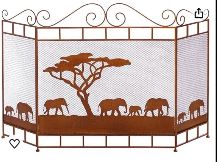 Painel dobrável FireSpark Guard tela grande cor cobre metal com árvore elefante - Imagem 2 de 4