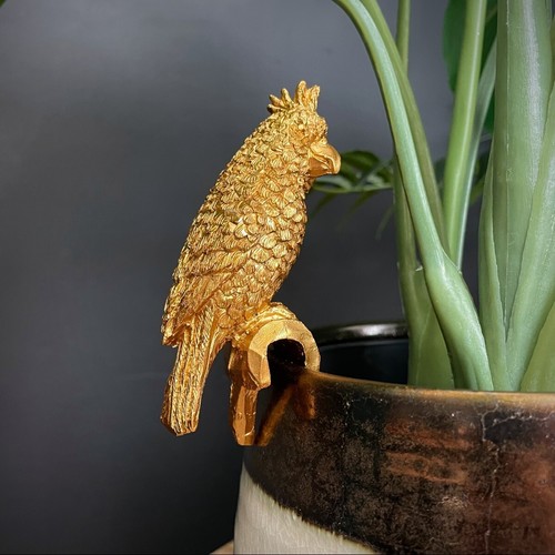 Gold Parrot Plant Pot Hanger Ornament Small Home Decoration Cute Gift Bird - Picture 4 of 6