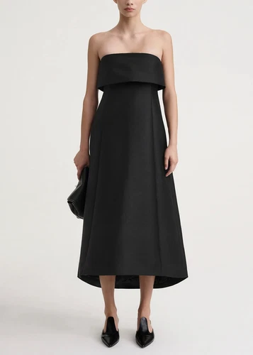 Toteme Wool Blended A-line Dress Strapless Sleeveless Midi Dress for Women - Picture 13 of 15