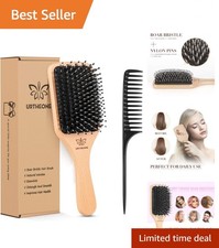 Natural Wood Paddle Brush with Boar Bristles: Effortless Hair Detangling Care