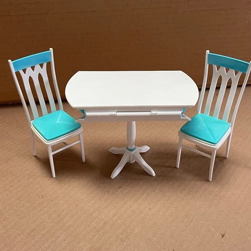 Vintage Barbie Drop Leaf White Table and Blue Chair Set 2006 Rare