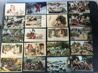 Lot de 94 Cartes Postales Anciennes fantaisie illustrées WW1 divers thèmes.