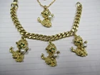 Vintage Goldtone Costume Jewelry Cat Kittens Necklace & Charm Bracelet