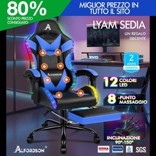 ALFORDSON Gaming Sedia Ufficio Massaggio LED RGB Sedile per Computer Pelle PU