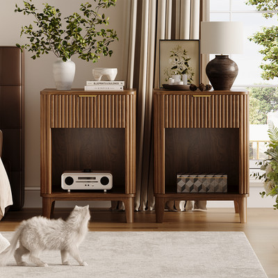 Modern Fluted Nightstand Set of 2 Bedside Table with Drawers for Bedroom