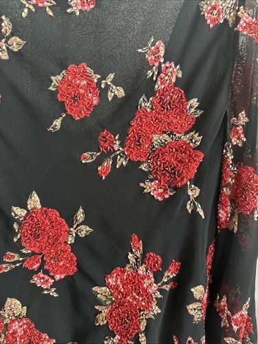 JKARA Black W/Red Floral Beaded Blouse Sz L Evening Wear New York - Picture 6 of 6