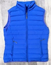 White Sierra Woman's L Blue Puffer Down Full Zip Vest Pockets Hiking Outdoor