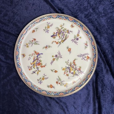 Servierplatte Limoges-Porzellan mit Silberrand Manufaktur Raynaud et Cie 1930er