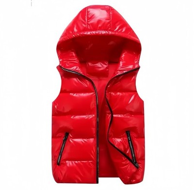 Red puffer vest with hood, good for casual outdoor wear #pufferjacket #style