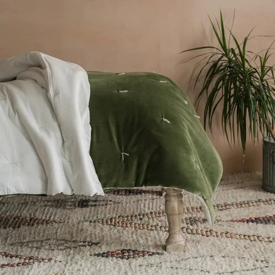 Graham and Green Pebble Velvet King Size Quilt – Olive - Image 1 of 4
