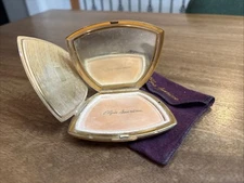 Vtg Elgin American Ladies Powder Compact Etched Tri-Color Floral Leaf Vanity