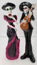 Day Of The Dead Celebration 12in Tall Resin Statues 2 pcSet
