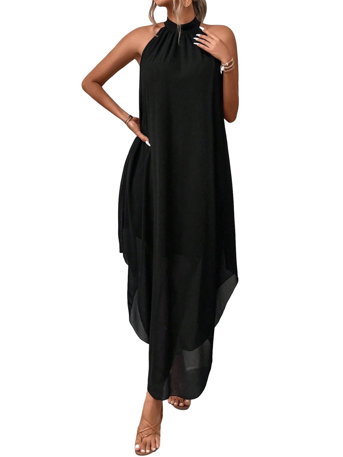 Verdusa Women's Fall Formal Wedding Guest Dress Halter Flowy Sleeveless Asymm...