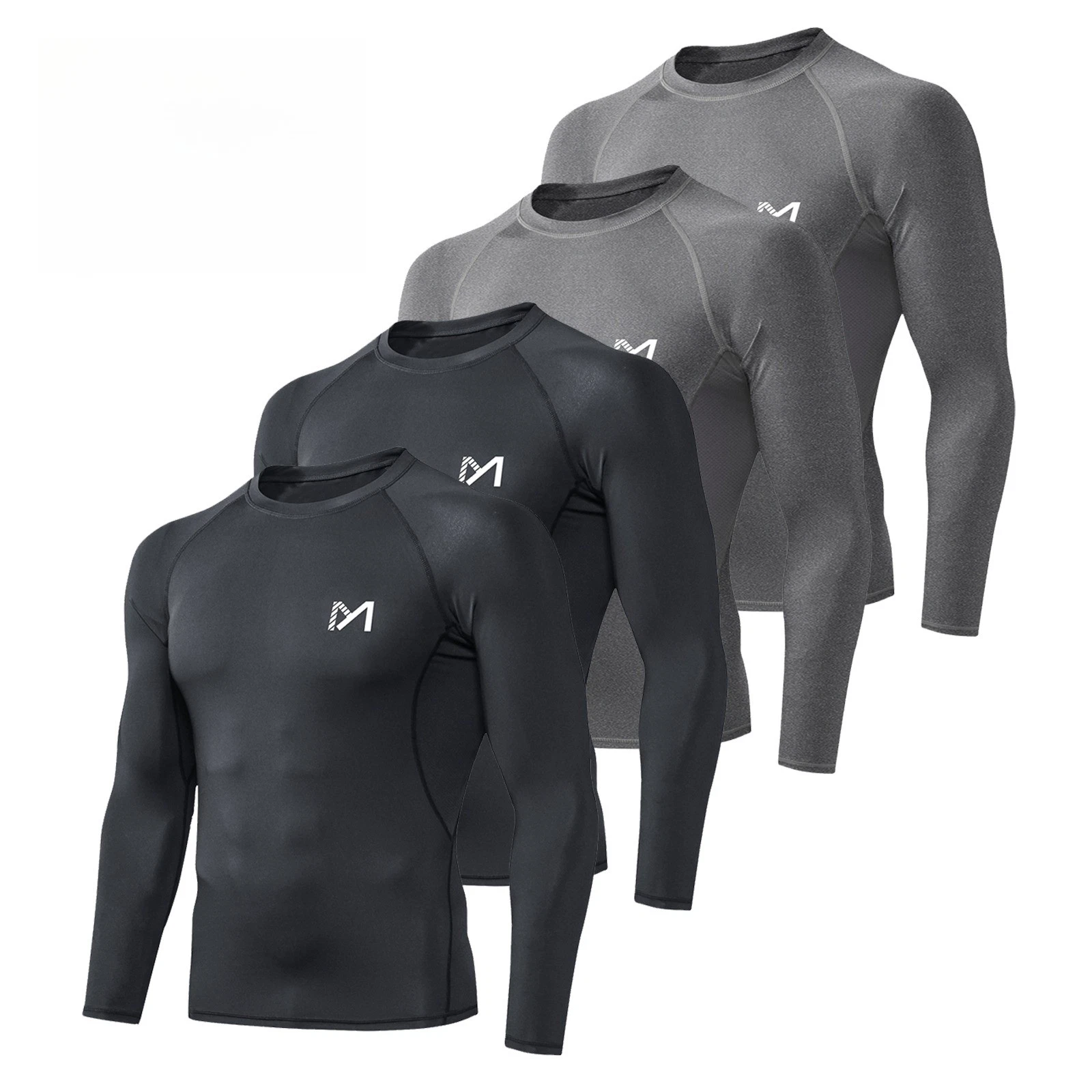 4Pack Men Compression Long Sleeve Shirts Undershirts Baselayer Athletic Top Gym