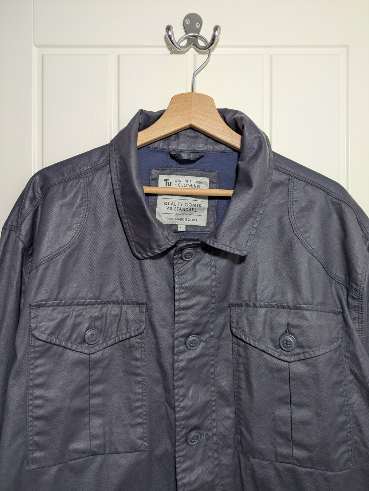 Tu Men’s Navy Blue Utility Jacket 100percent Cotton Cargo Chore Coat Size XL image 2