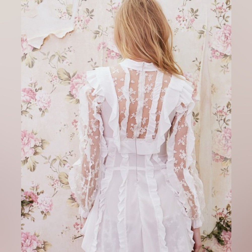 Small For Love And Lemons Rosebud Ruffle Mini Dress in Ivory View 4