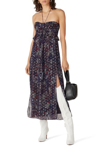 IRO Somov Paisley Lurex Jacquard Halter Midi Dress Purple 32 French