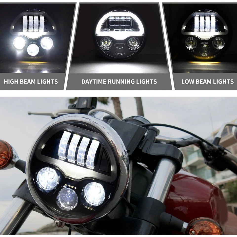 Conjunto de faros LED de 5,75 pulgadas haz alto bajo para Harley Sportster XL883 XL1200 Foto 2 de 4