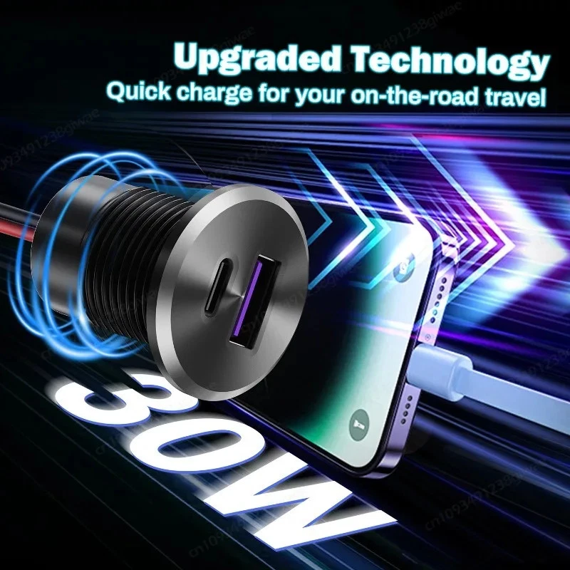 12V USB Car Charger Socket QC3.0 Type C PD 30W Fast Charging For RV Truck Boats - Image 4 of 4