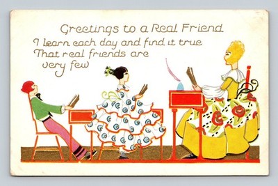 Art Deco Friends Postcard Embossed Flapper Era 1 Cent Postage Friendship