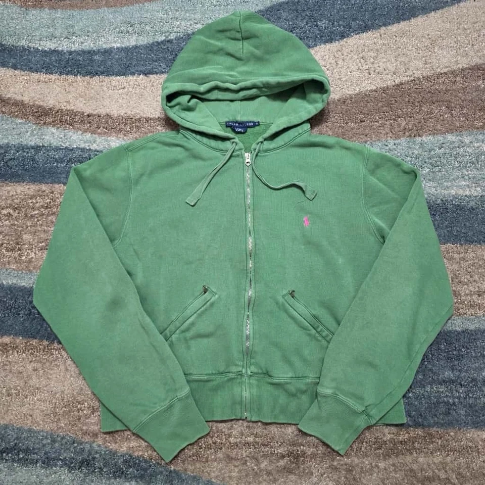 Женская зеленая толстовка с капюшоном на молнии Ralph Lauren с логотипом Pink Pony размер XL Гонконг винтаж  - Изображение 2 из 4