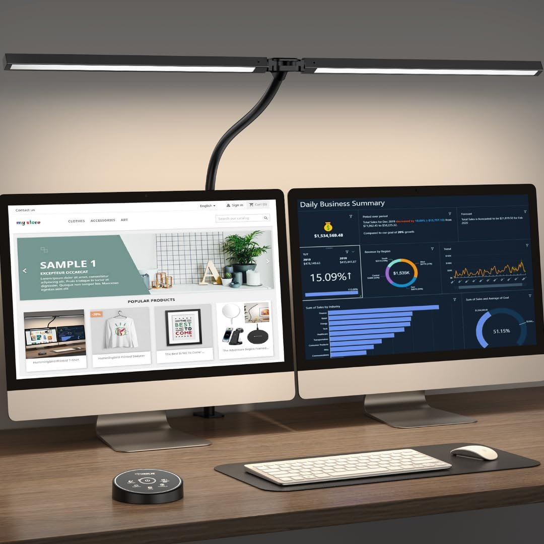 Professional LED Desk Lamp with Clamp - Adjustable 24W Eye-Caring Light