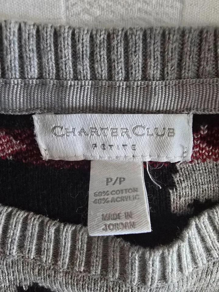 Suéter Pullover Charter Club Para Mujer Gris Estampado Scottie Perro Talla Pequeña P Foto 2 de 3