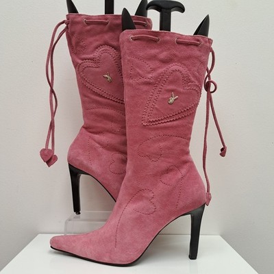 Pink Playboy Y2K Calf Heel Boots Size US UK UK