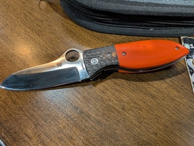  ️Spyderco ️Firefly Peter Carey Carbon G-10 Plain Edge Knife Orange