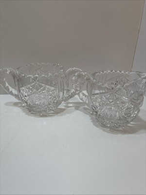Vintage  Crystal Sugar Bowl & Creamer Set Star Pattern Sawtooth Edge Heavy