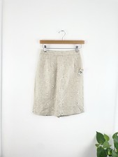 Talbots Brown Tan Linen Embroidered Floral Cottage Pencil Skirt Women  s 4P NWT