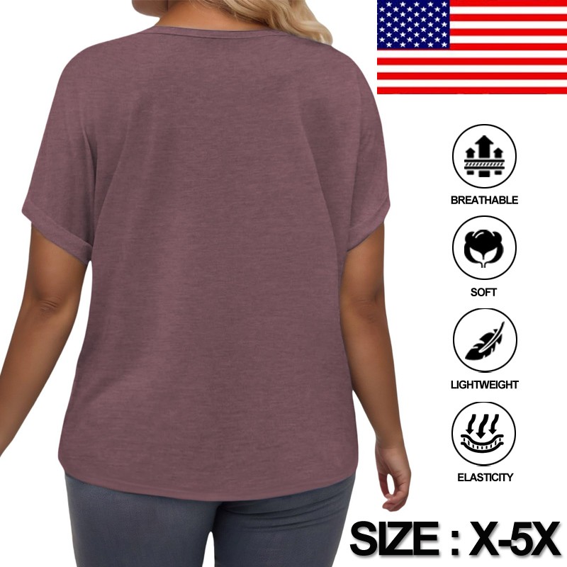 New Summer Casual Women's Short Sleeved V-neck T-shirt Breathable Soft Plus Size